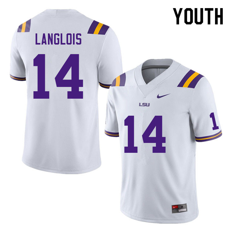 Youth #14 Matthew Langlois LSU Tigers College Football Jerseys Sale-White - Click Image to Close
